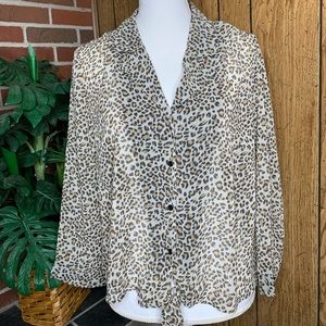 VIXBE- animal print tie front blouse - polyester